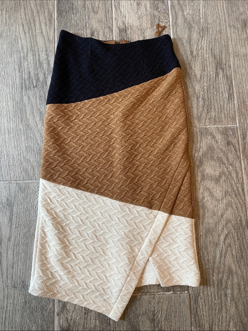 HD in Paris Colorblock Midi Skirt — Navy, Camel & Cream